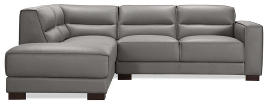Sofa sectionnel de gauche Citadel 2 pièces en cuir véritable de qualité supérieure avec pattes en bois - gris