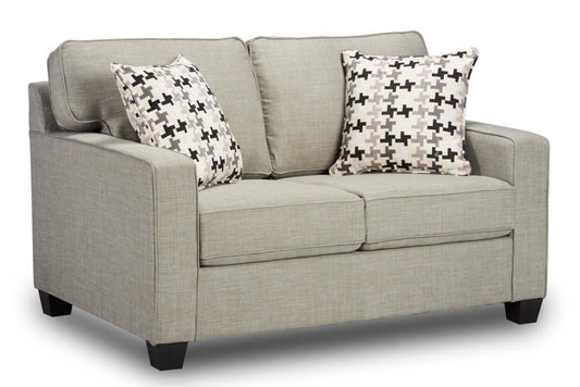 Made in Canada Sawyer 57 Linen-Look Fabric Loveseat with Reversible Cushions and Accent Pillows - Light Grey | Causeuse Sawyer de 57 po fabriquée au Canada en tissu d’apparence lin avec coussins réversibles et coussins décoratifs - gris clair