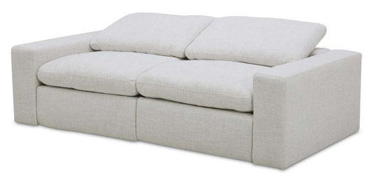 Causeuse à inclinaison électrique Sky Modular 91,5 en tissu avec coussins amovibles en duvet de plumes - Nathan Wheat | Causeuse à inclinaison électrique modulaire Sky de 91,5 po en tissu avec coussins amovibles en couette et plumes - blé Nathan