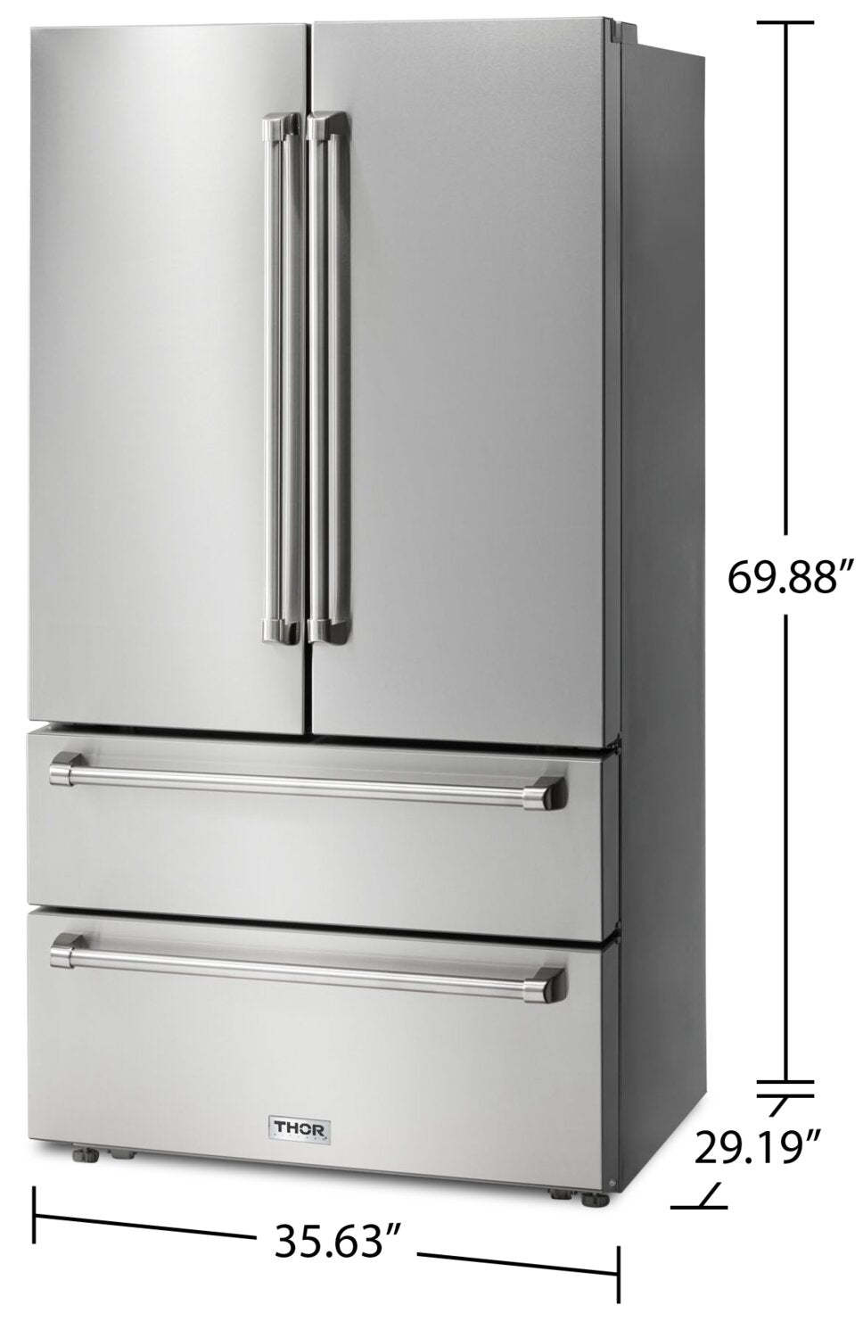 Réfrigérateur Thor de 36 po et de 22,5 pi³ à portes françaises - acier inoxydable - TRF3602 | Thor 36 22,5 Cu. Fort. Réfrigérateur à portes françaises - Acier inoxydable - TRF3602