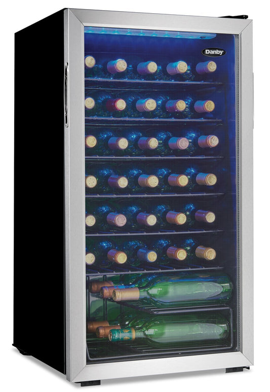 Danby 17,5 3,3 Cu. Fort. Refroidisseur à vin à une porte - Inox - DWC036A1BSSDB-6 | Réfrigérateur à vin Danby de 3,3 pi³ et de 17,5 po à 1 porte - acier inoxydable - DWC036A1BSSDB-6