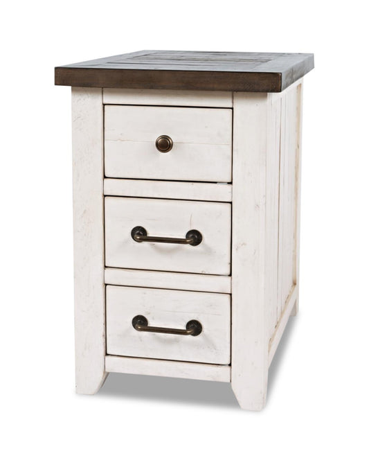 Morgan 16 Rustic Powered Chairside Table with Storage - White with Reclaimed Wood|Table de fauteuil rustique Morgan de 16 po avec rangement - blanche avec bois recyclé