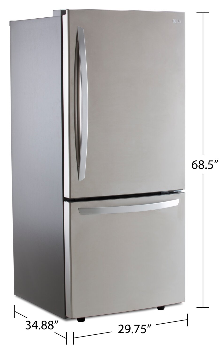 LG 30 22 pi³ Réfrigérateur à congélateur inférieur - Acier inoxydable résistant aux traces - LRDNS2200S | Réfrigérateur LG de 22 pi³ et de 30 po à congélateur inférieur - acier inoxydable Smudge-ProofMD - L…