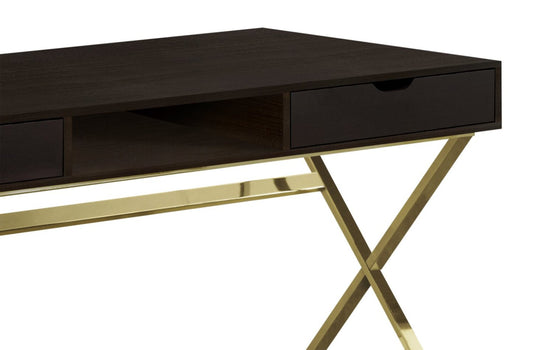 Flynn 47.25 Bureau d'aspect bois récupéré avec 2 tiroirs - Espresso|Bureau Flynn de 47,25 po d'apparence bois recyclé à 2 tiroirs - espresso