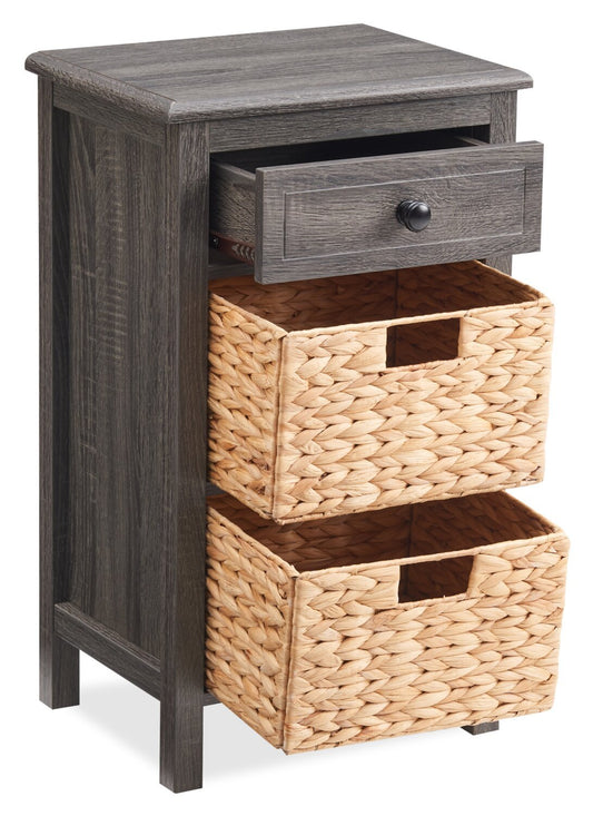 Jon 15.5 Chairside Table with 2 Basket & Drawer - Distressed Grey|Table de fauteuil Jon de 15,5 po avec 2 paniers et tiroir - gris vieilli