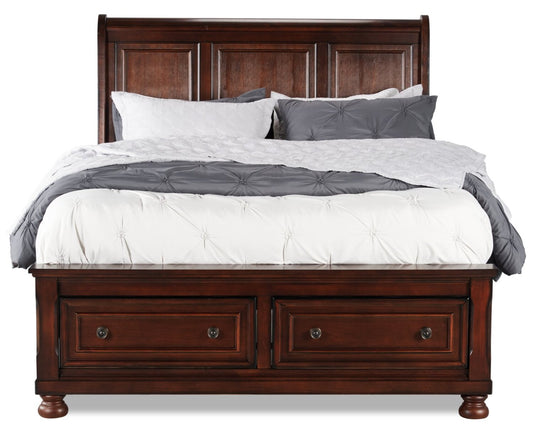 Lit plateforme de rangement Chelsea avec tête de lit et cadre de lit, brun cerisier - format grand lit | Chelsea Platform Storage Bed with Headboard & Frame, Cherry Brown - Queen Size
