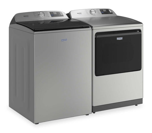 Maytag 6.0 Cu. Ft. Pet Pro Smart Top-Load Washer and 7.4 Cu. Ft. Electric Dryer – Radiant Silver | Laveuse intelligente à chargement par le haut de 6,0 pi³ et sécheuse électrique de 7,4 pi³ Animal Pet Pro de Maytag - argenté radieux
