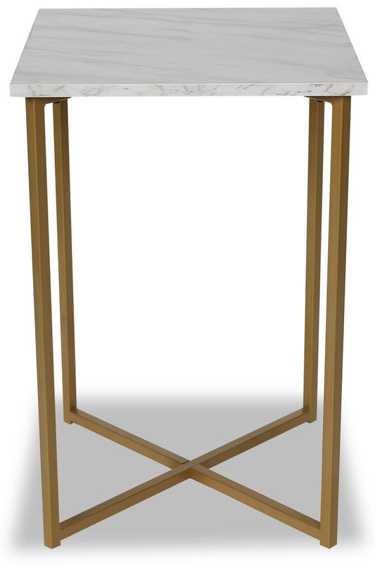 Mia 15.75 Faux Marble Chairside Table - Blanc & Or|Table de fauteuil Mia de 15,75 po en imitation de marbre - blanche et dorée