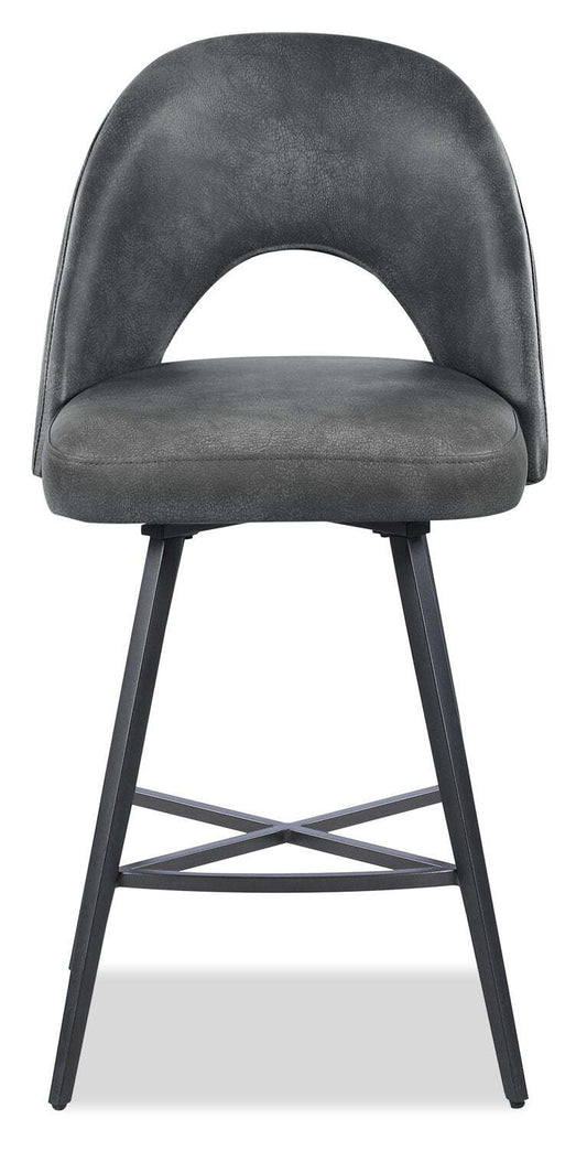 Kort & Co. Tabouret à hauteur de comptoir Bay avec siège pivotant, tissu en cuir végétalien, métal - Charbon | Tabouret Bay de Kort & Co. de hauteur comptoir en tissu de cuir végétalien et en métal avec siège pivotant - anthracite
