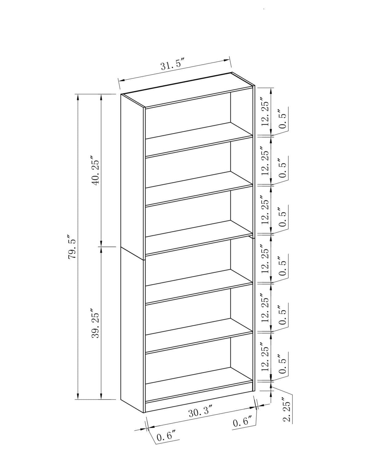 William 31.5 6-Shelf Bookcase - White | Bibliothèque William de 31,5 po à 6 étagères - blanche