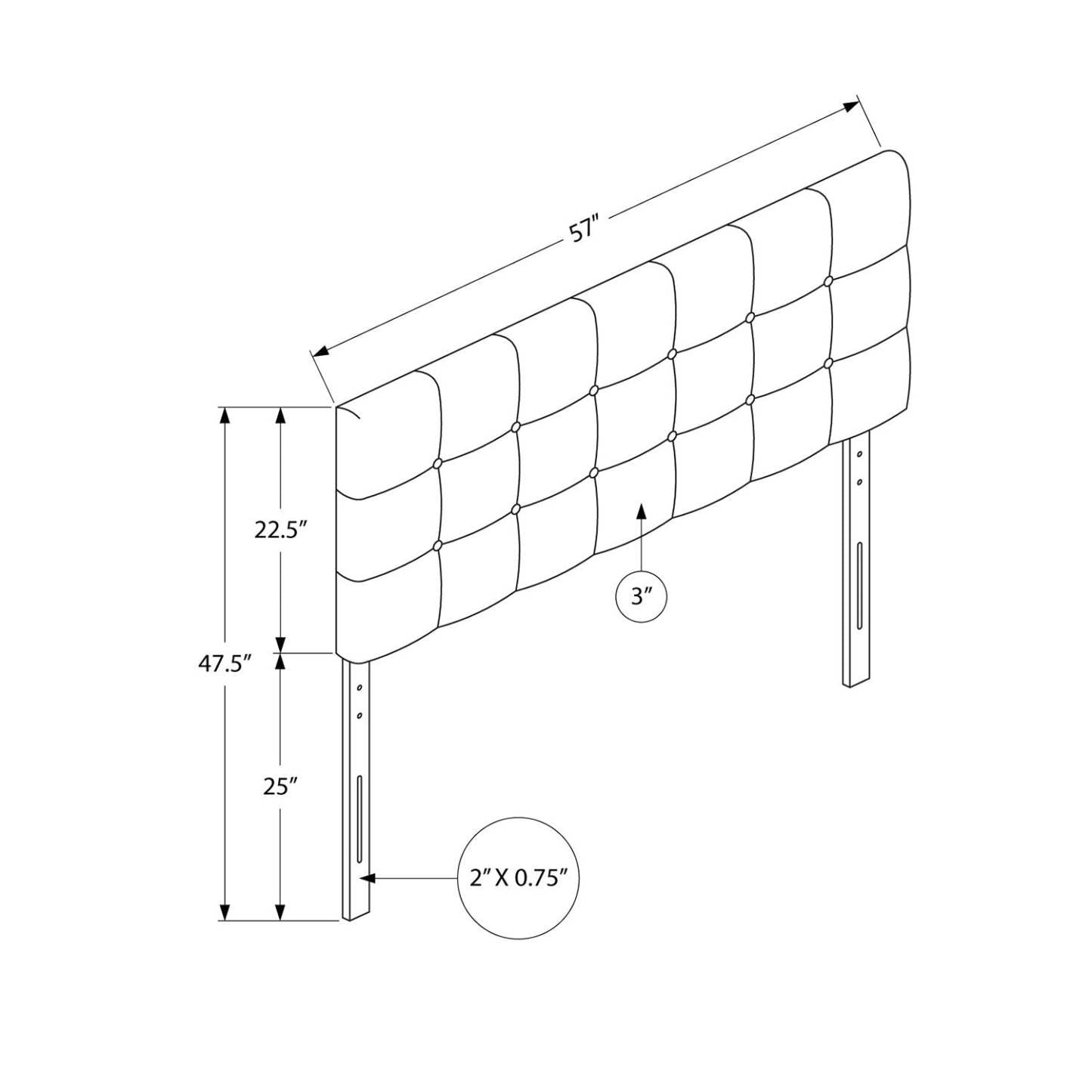 Tête de lit rembourrée Estel en tissu de cuir végétalien blanc, capitonné à boutons - Pleine grandeur | Tête de lit rembourrée Estel en tissu de cuir végétalien blanc avec capitonnage à boutons - format lit double