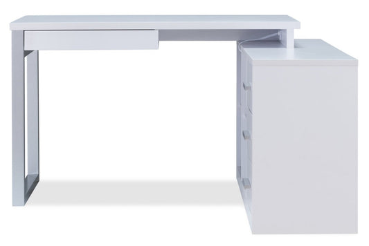 Bureau d'angle réversible Owen 55 avec 4 tiroirs et compartiments - Blanc|Bureau en coin réversible Owen de 55 po à 4 tiroirs et compartiments - blanc