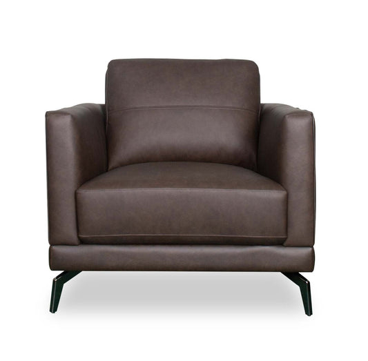 Chaise Melrose 36,5 en cuir véritable de première qualité avec pieds en métal - Brun foncé | Fauteuil Melrose de 36,5 po en cuir de qualité supérieure avec pattes en métal véritable - brun foncé