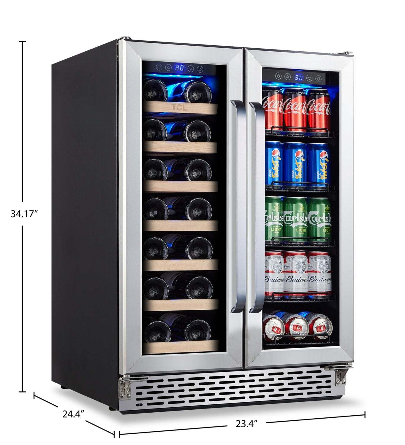 TCL 23.4 5.3 Cu. Ft. Dual-Zone Wine Cooler - Stainless Steel - B422D-CA | Refroidisseur à vin TCL de 5,3 pi3 et de 23,4 po à 2 zones - acier inoxydable - B422DCA | TCLB442D