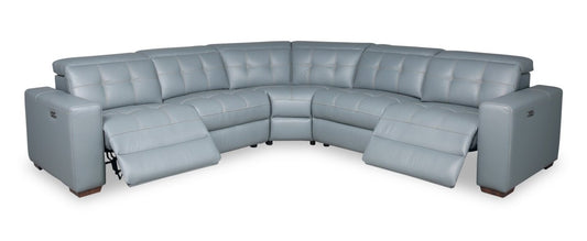 Sofa sectionnel à inclinaison électrique Geneva 3 pièces en cuir véritable avec appuie-têtes électriques et port USB - bleu piscine
