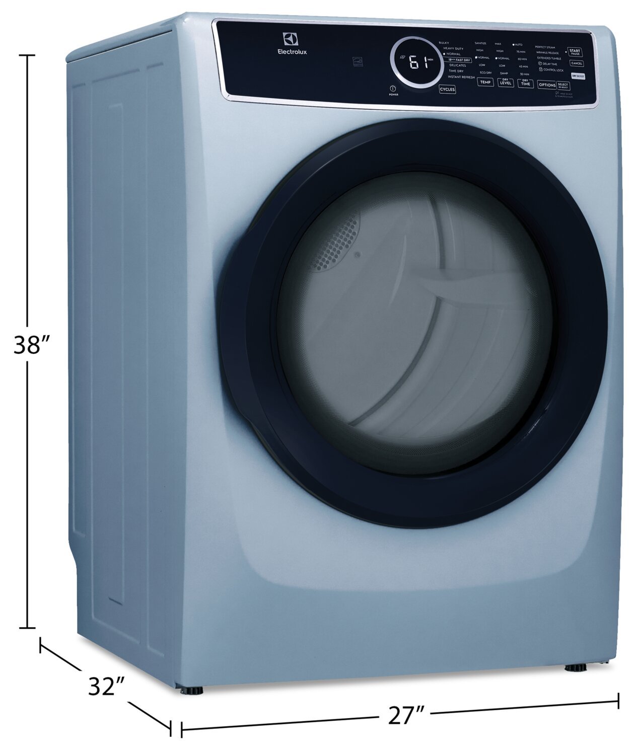 Sécheuse électrique Electrolux de 8 pi³ avec vapeur - bleu glacier - superposable - ELFE743CAG | Electrolux 8 Cu. Fort. Sécheuse électrique à vapeur - Bleu glacier - Empilable - ELFE743CAG