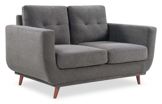 Causeuse en tissu Cosmo 57 avec coussins de dossier capitonnés - Charbon | Causeuse Cosmo de 57 po en tissu avec coussins de dossier capitonnés - anthracite