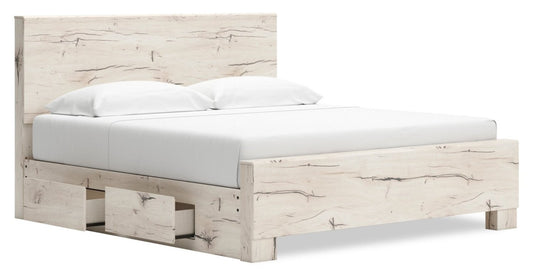 Lit de rangement Derekson blanc rustique avec 2 tiroirs latéraux intégrés - format très grand lit | Derekson Storage Bed with 2 Built-In Side Drawers, Rustic White - King Size