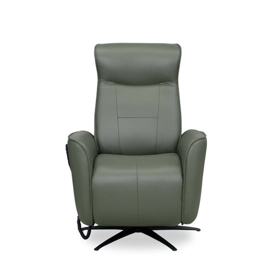 Fauteuil de massage à inclinaison électrique Serene de 31 po en cuir avec véritables appuie-tête électrique et siège chauffant - vert