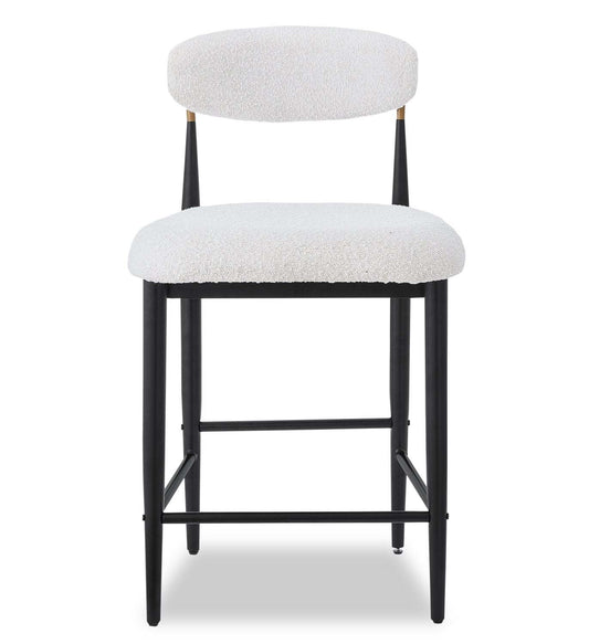 Kort & Co. Tabouret Capri à hauteur de comptoir avec tissu bouclé et accents dorés, métal - Blanc | Tabouret Capri de Kort & Co. de hauteur comptoir en métal avec tissu bouclé et touches dorées - blanc