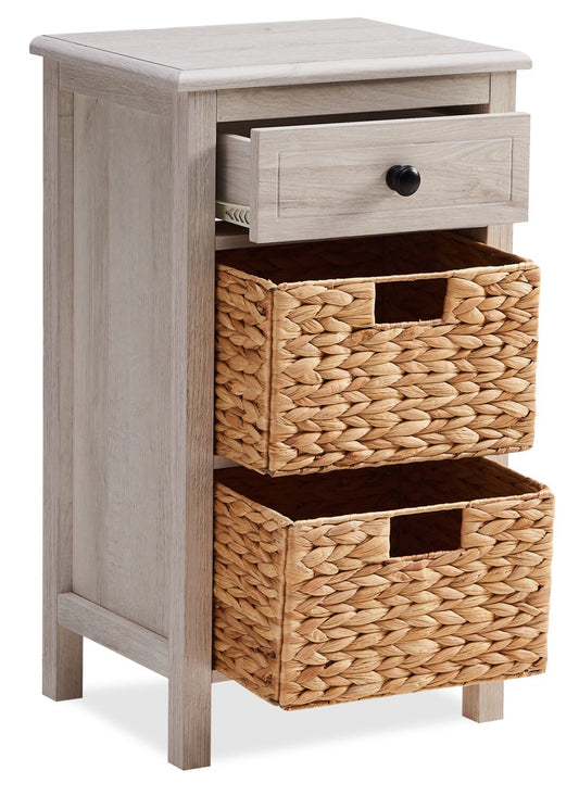 Table de chevet Jon 15,5 avec 2 paniers et tiroir - Chêne blanc|Table de fauteuil Jon de 15,5 po avec 2 paniers et tiroir - chêne blanc