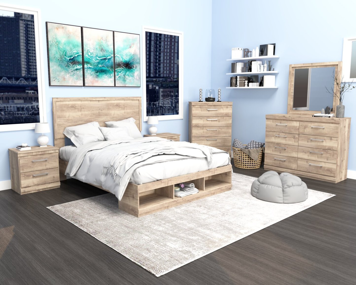 Ensemble de chambre à coucher Oakley 6 pièces avec grand lit | Oakley 6-Piece Queen Bedroom Set