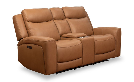 Scott Living Prescott 79 Genuine Leather Power Reclining Loveseat with Power Headrests - Butternut Brown | Causeuse à inclinaison électrique Prescott de Scott Living de 79 po en cuir véritable avec appuie-têtes électriques - brun courge musquée