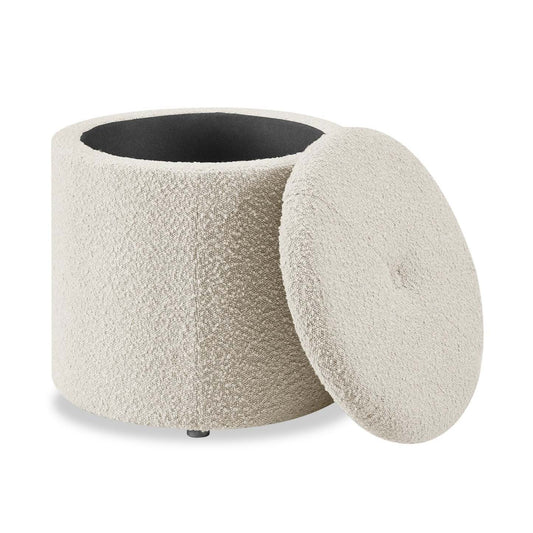 Ontario 14,75 po Pouf de rangement rond en tissu - blanc