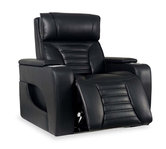Fauteuil de massage à inclinaison électrique Zen de 40 po en tissu d'apparence cuir avec appuie-tête électrique et siège chauffant - noir