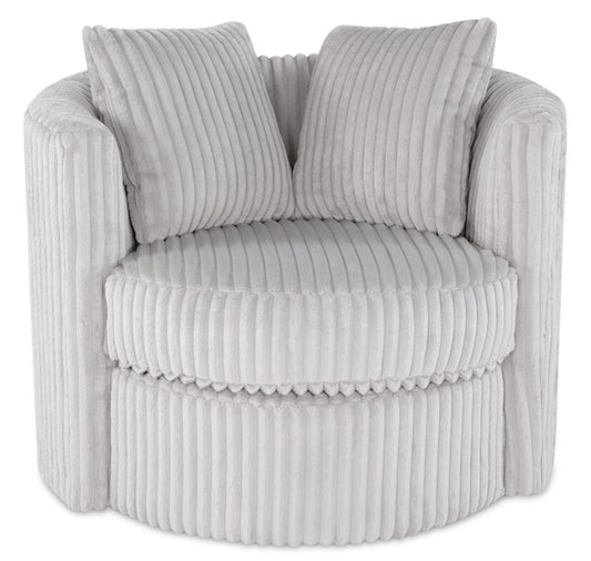 Made in Canada Petite 36 Chenille Fabric Swivel Cuddler Accent Chair - Groove Mist Grey | Fauteuil d’appoint pivotant Cuddler Petite de 36 po fabriqué au Canada en tissu de chenille - gris Groove Mist