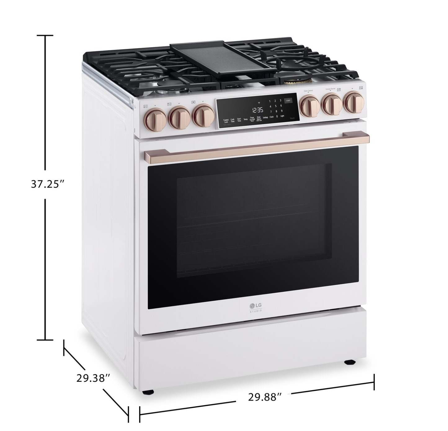LG Studio 6,3 pi3 Cuisinière à gaz intelligente InstaViewMD avec friture à air - essence blanche - LSGS6338N | Cuisinière à gaz intelligente LG Studio de 6,3 pi3 avec hublot InstaViewMD et friture à air - essence blanche - LSGS6338N | LSGS6338