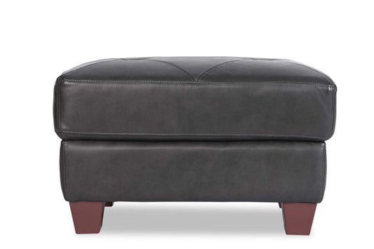 Chateau d'Ax Vita 31 Ottoman 100 % cuir véritable avec coutures à motif losange et pieds en bois - Gris anthracite | Pouf Vita de Château d'Ax de 31 po en cuir 100 % véritable avec coutures à motif de diamant et pattes en bois - gris anthracite