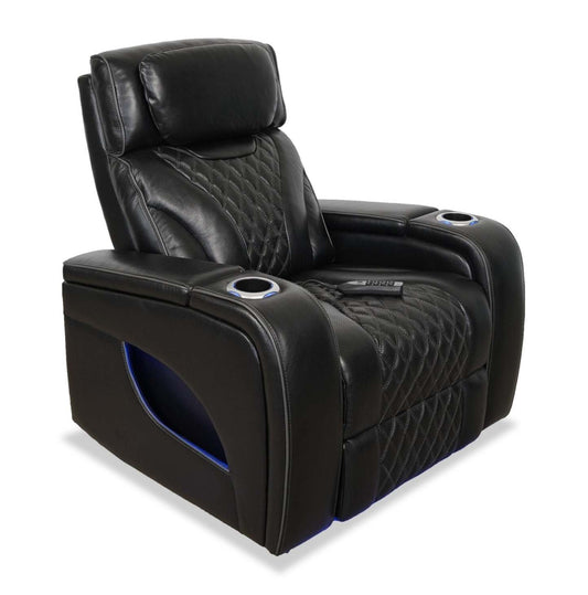 Fauteuil de massage à inclinaison électrique Elite de 38 po en cuir véritable avec son immersif et appuie-tête électrique - noir