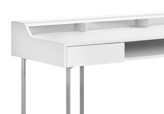 Bureau Jena 48 avec 2 tiroirs et compartiments - Blanc|Bureau Jena de 48 po à 2 tiroirs et compartiments ouverts - blanc