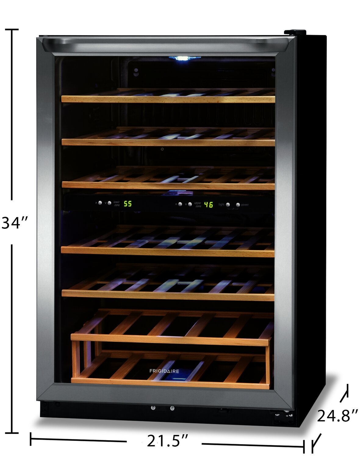Frigidaire 21,5 4,4 Cu. Fort. Réfrigérateur à vin à deux zones de 45 bouteilles - Acier inoxydable - FRWW454… | Réfrigérateur Frigidaire de 4,4 pi³ et de 21,5 po avec refroidisseur à vin à 2 zones à 45 bouteilles…