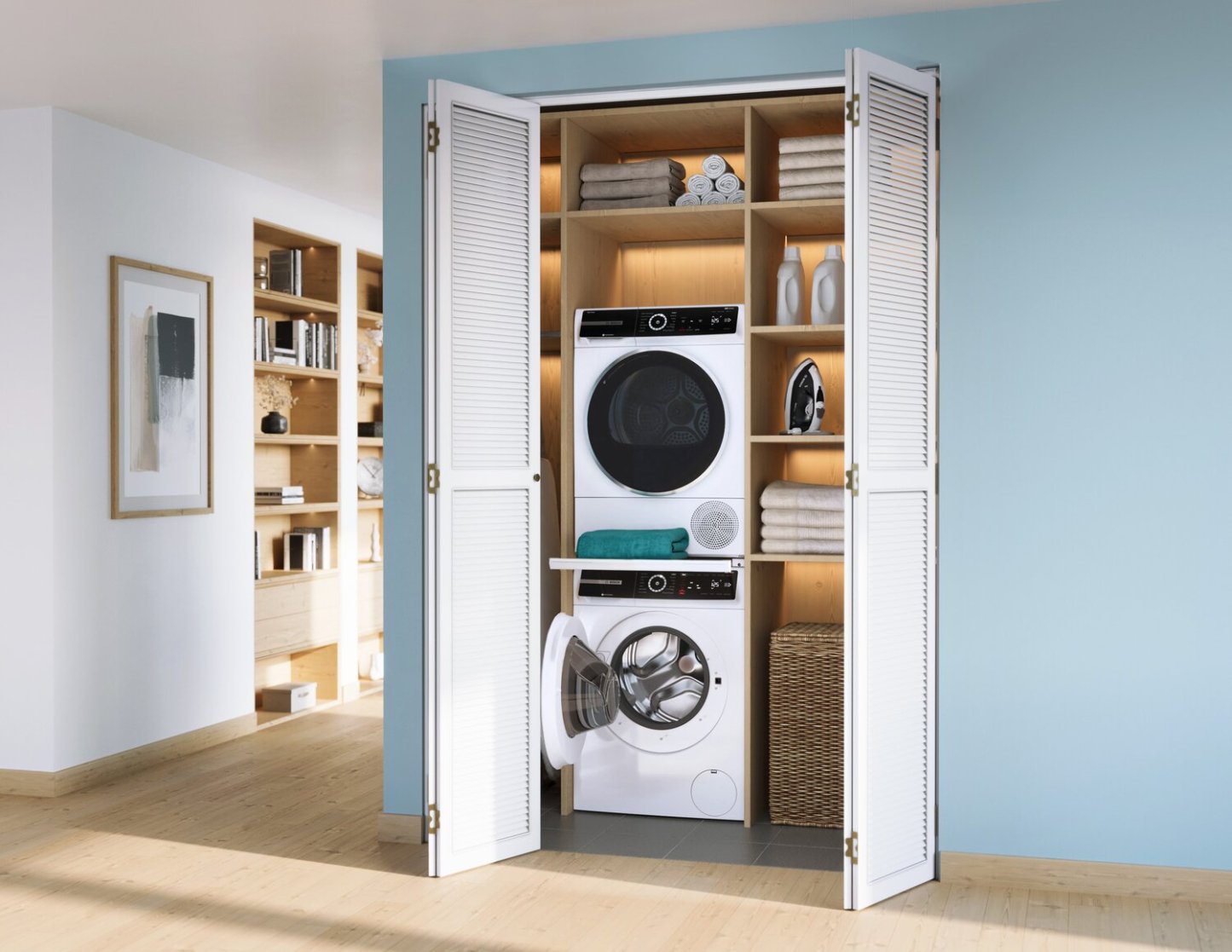 Bosch 500 Series 2,4 pi³ Laveuse à chargement frontal et 4 pi³ Sécheuse avec pompe à chaleur | Laveuse à chargement frontal de 2,4 pi³ et sécheuse avec pompe à chaleur de 4 pi³ de série 500 de Bosch | BOFL2460