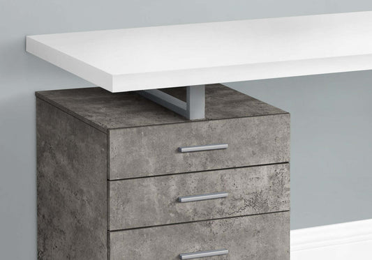 Bureau réversible Clayton 47.25 avec 3 tiroirs - Blanc/Aspect Béton|Bureau réversible Clayton de 47,25 po à 3 tiroirs - blanc et apparence béton