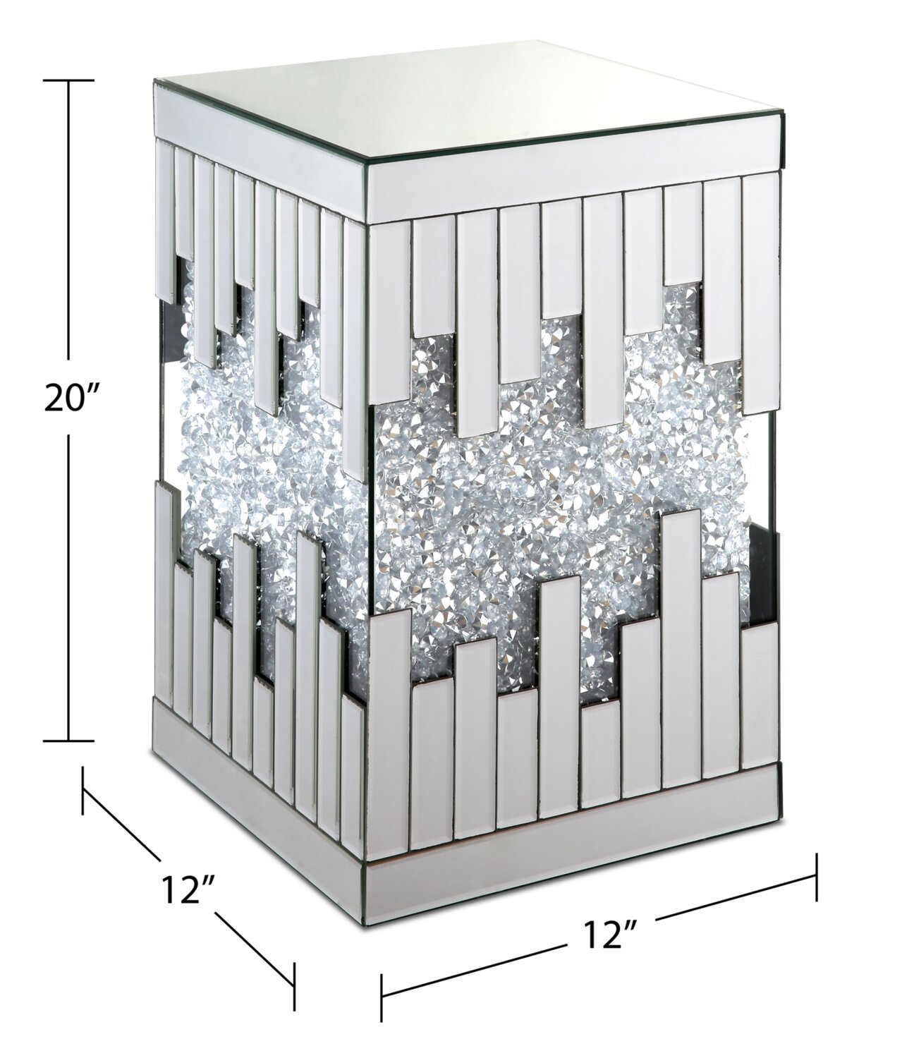 Lori 12 Mirrored Accent Table with Crystals - Silver|Table d'appoint Lori de 12 po en miroir avec cristaux - argentée