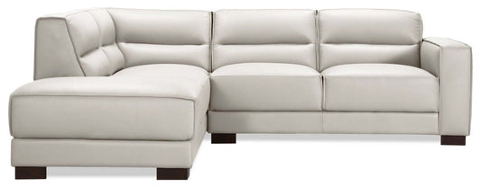 Citadel 2-Piece Left-Facing Top-Grain Genuine Leather Sectional with Wood Legs - Frost White | Canapé sectionnel gauche Citadel 2 pièces en cuir véritable de qualité supérieure avec pieds en bois - blanc givré