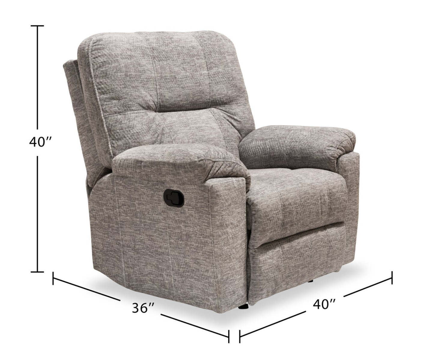 Fabriqué au Canada Fauteuil inclinable coulissant Fynn 40 en tissu chenille - Gris tourterelle | Fauteuil coulissant inclinable Fynn de 40 po fabriqué au Canada en tissu de chenille - gris tourterelle