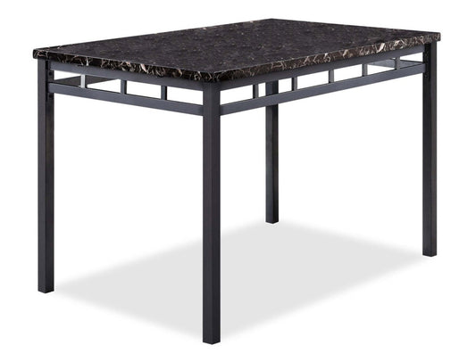 Marc Ensemble de salle à manger 5 pièces avec table et 4 chaises, plateau aspect marbre, métal, 48 W - Noir | Ensemble de salle à manger Marc 5 pièces en métal avec table de 48 po (L), dessus en imitation de marbre et 4 chaises - noir