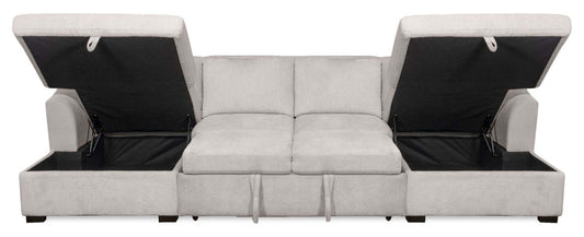 Envy 3-Piece Chenille Fabric Sleeper Sectional with Two Storage Chaises - Fog Grey | Canapé-lit sectionnel Envy 3 pièces en tissu de chenille avec 2 chaises longues de rangement - gris brouillard