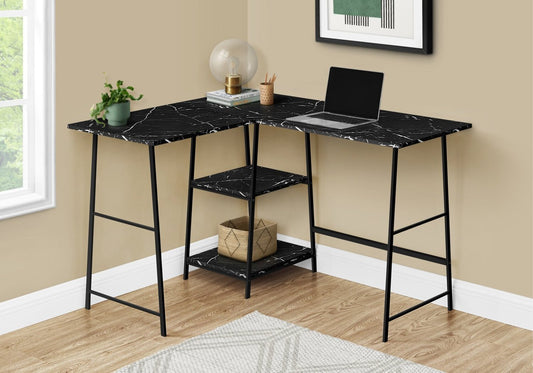 Evlin 42 L-Shaped Office Desk with Shelves - Black Marble-Look|Bureau en forme de L Evlin de 42 po à tablettes - apparence marbre noir
