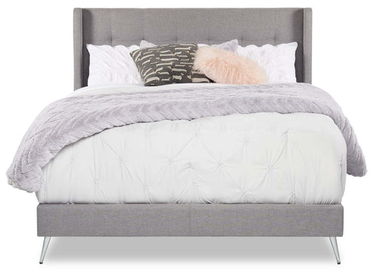 Lit à oreilles rembourré Beau en tissu gris, capitonné - King Size | Lit rembourré à oreilles Beau en tissu gris capitonné - format très grand lit