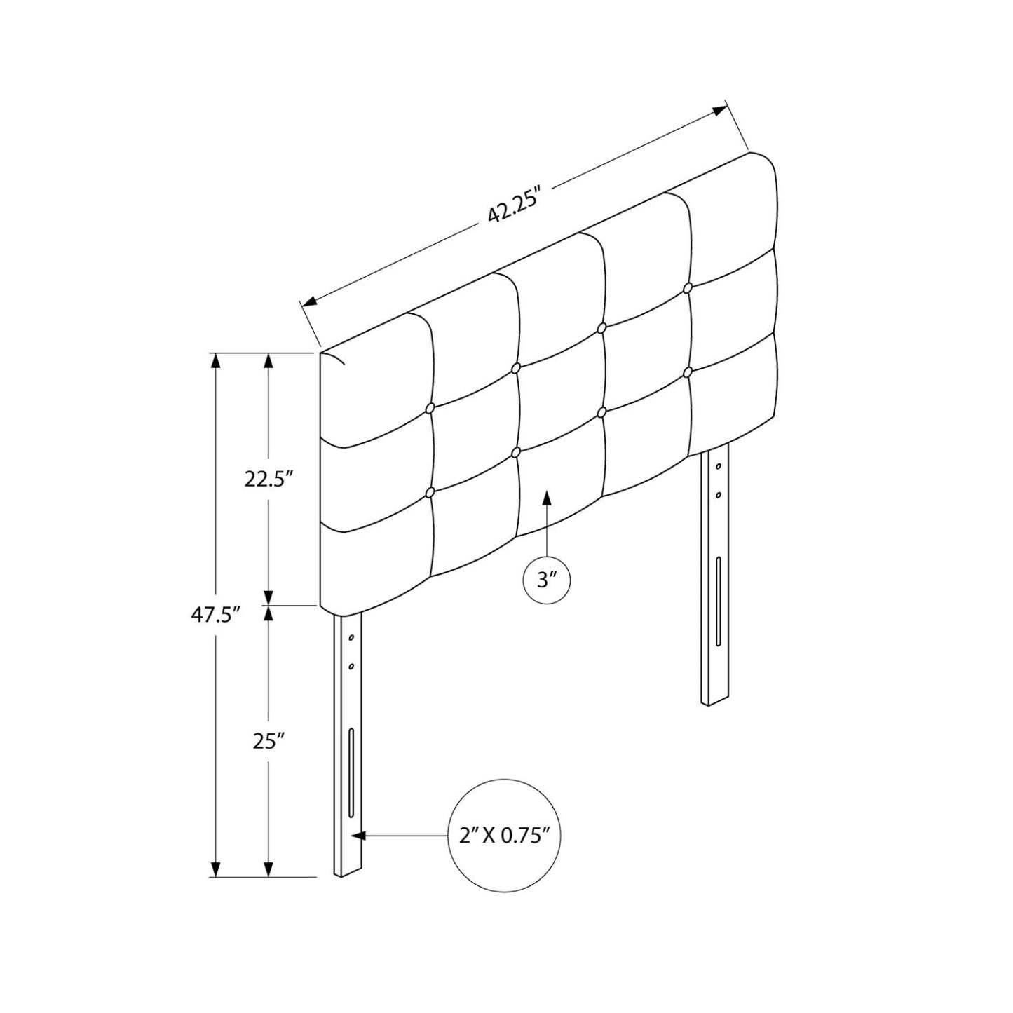 Tête de lit rembourrée Estel en tissu de cuir végétalien blanc, capitonné à boutons - Taille simple | Tête de lit rembourrée Estel en tissu de cuir végétalien blanc avec capitonnage à boutons - format lit simple