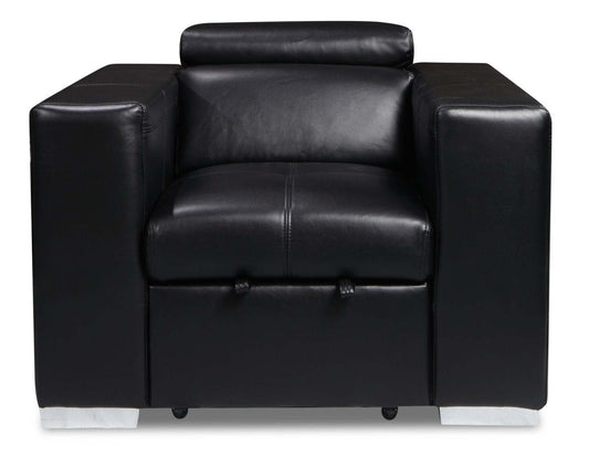 Fauteuil Drake de 41,5 po en tissu d’apparence cuir avec pouf rétractable et appuie-têtes relevables - noir