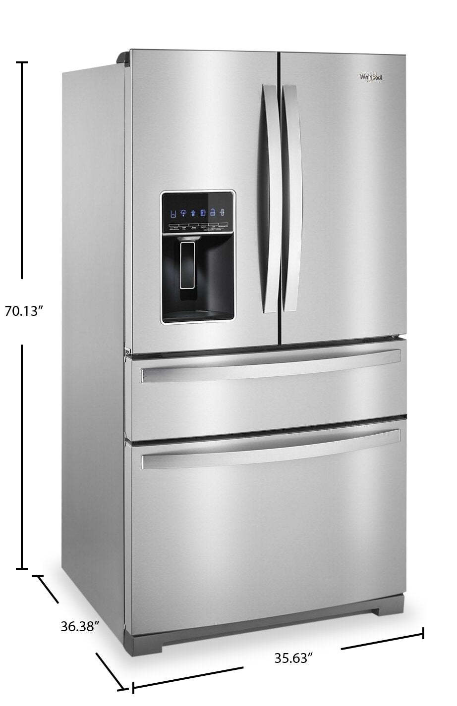 Réfrigérateur Whirlpool de 36 po et de 26 pi³ à portes françaises - acier inoxydable résistant aux empreintes digitales - WRMF7736…