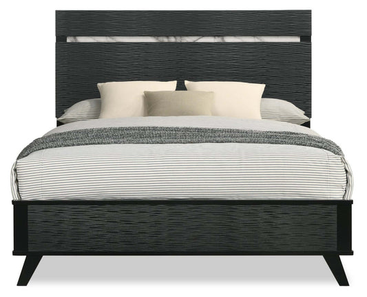 Ensemble de chambre à coucher Atlas 5 pièces avec lit, commode et miroir, style moderne du milieu du 20e siècle, noir - Taille Queen | Ensemble de chambre à coucher Atlas 5 pièces de style moderne du milieu du 20e siècle avec lit, comm…