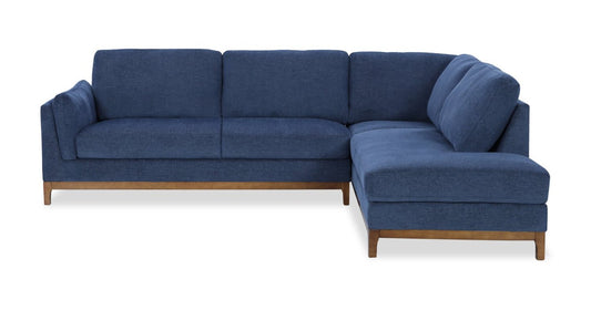 Sofa sectionnel de droite Zara 2 pièces en tissu avec fauteuil long et pattes en bois - bleu marine