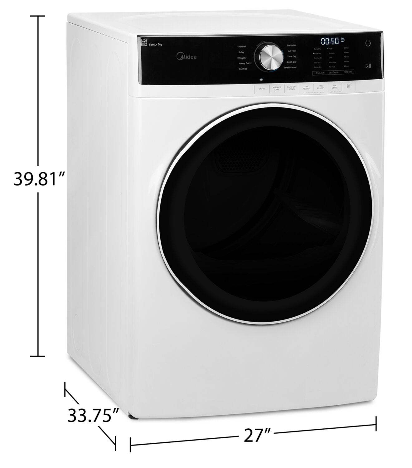 Midea 8 pi³ Sécheuse électrique - blanche - superposable - MLE52N4AWW | Midéa 8 Cu. Fort. Sécheuse électrique, blanche, empilable, MLE52N4AWW